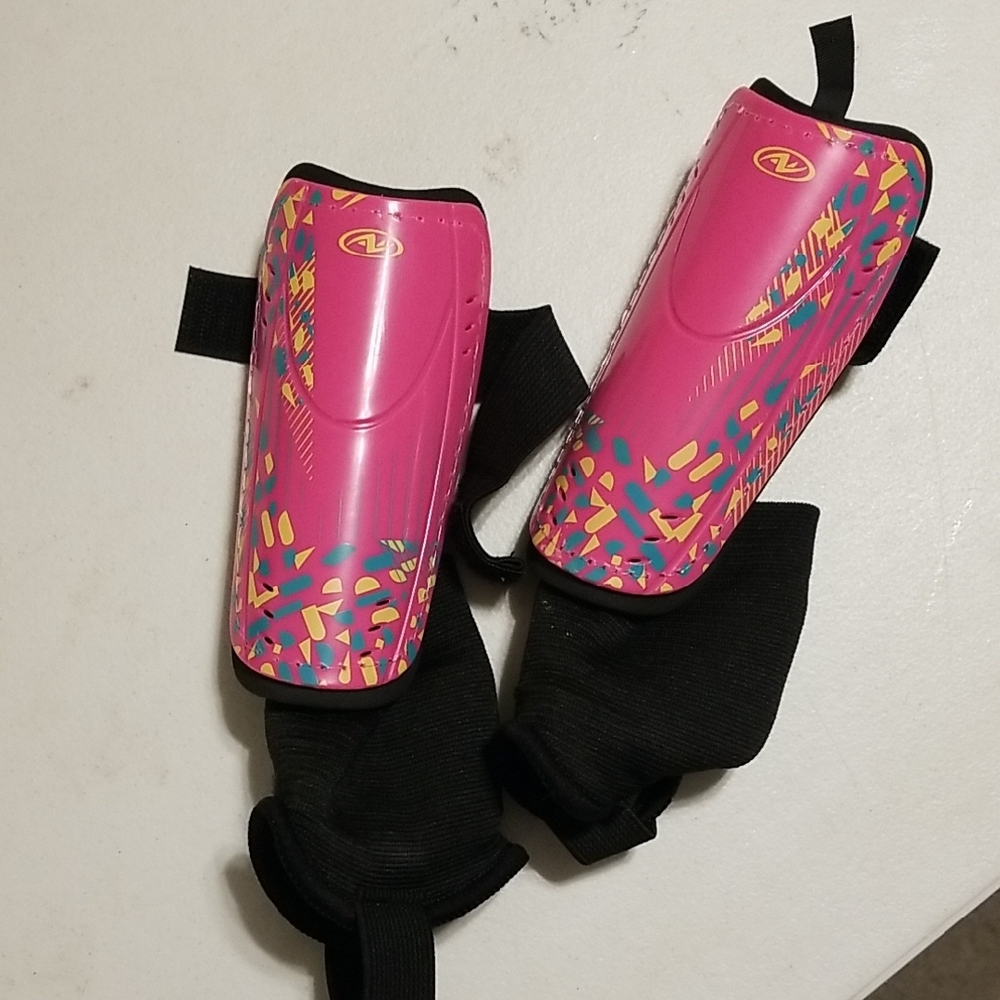 Athletic Works Pink Shin Guards with Black Straps